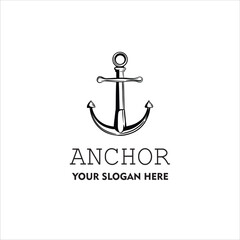 Marine retro element for logo with anchor,
Nautical ship anchor isolated white background Vector illustration for marine design