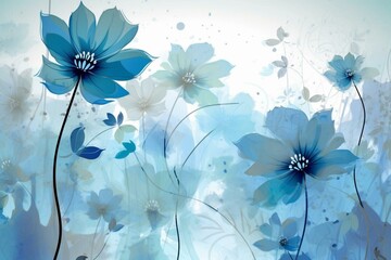 Lovely artistic design with blue transparent flowers. Generative AI