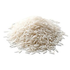 Pile of raw elongated white rice, isolated on transparent background.