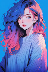 Bisexual Radiance: Illustration of a Vibrant Girl Bathed in Bisexual Pride Colors