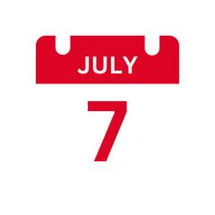 July 7 Calendar Day or Calendar Date for Deadlines / Appointment On a clear transparent  background
 - obrazy, fototapety, plakaty