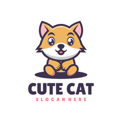 simple design, cute and adorable cute cat mascot sitting