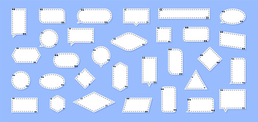 Set quote box frame, texting quote blank template boxes, design boxes quotation bubble blog symbols, bubble blog quotes symbols. Set of speech bubbles. Quote symbol and mark quote. Vector illustration