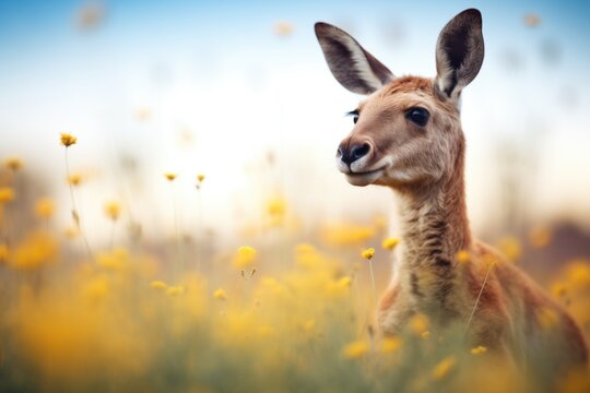 Kangaroo Against A Backdrop Of Wildflowers