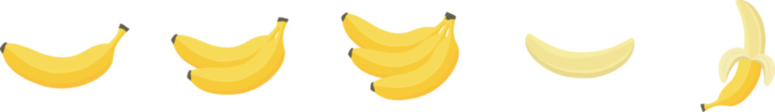 Cartoon bananas. Peel banana, isolated on white background, banana icon vector illustration set
