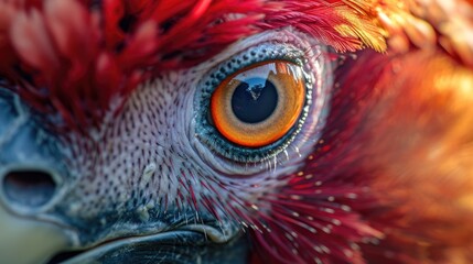 A close-up view of a bird's eye with vibrant red feathers. Perfect for nature enthusiasts and bird lovers
