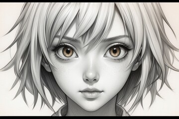 Black and white anime girl art