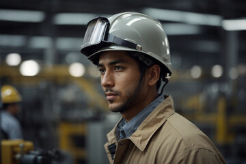young industrial worker in helmet