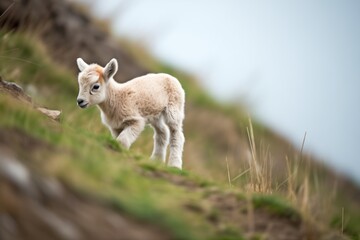 Obraz premium baby goat following its mother up a steep incline