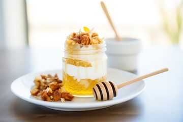 greek yogurt parfait with honeycomb piece