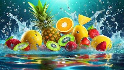 3D Fruit Floating in water