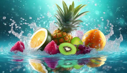 3D Fruit Floating in water