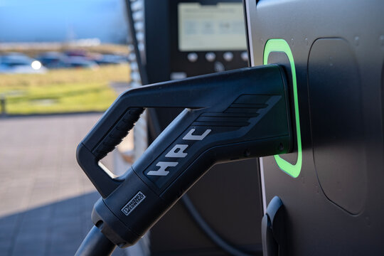 HPC High Power Charger, Porsche Charging Lounge Bingen am rhein, Power Charger electric vehicle, charging station, alternative energy, technology and innovation, Bingen, Germany - January 9, 2023