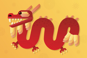 Chinese New Year. The Dragon. Traditional symbol. 2024 is the year of the dragon. Red, yellow and orange colors. Vector illustration with gradient.