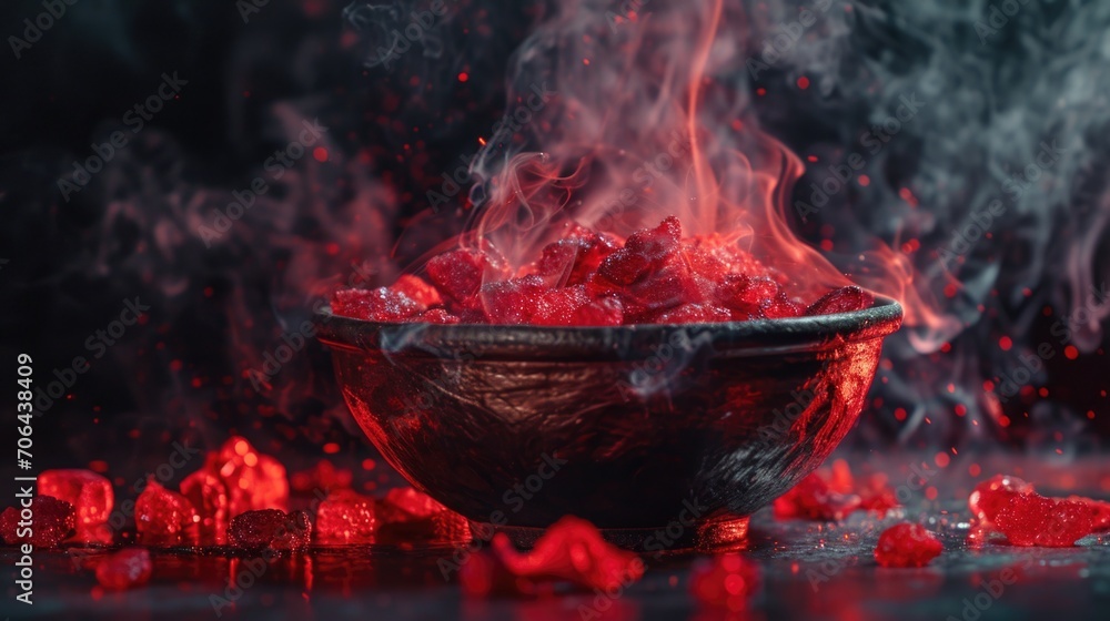 Poster A bowl filled with lots of red crystals. Perfect for adding a pop of color to any space