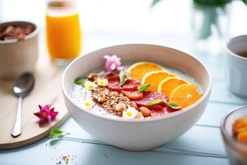 Fototapeta na wymiar citrus smoothie bowl with blood orange slices and chia