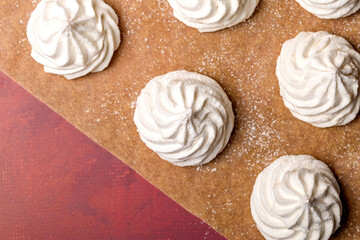 Delicious apple marshmallow. Handmade marshmallows made from applesauce. Flat lay