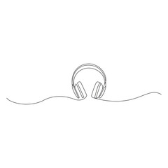 headphone continuous line drawing. Listening music wireless gadget. Vector illustration isolated on white

