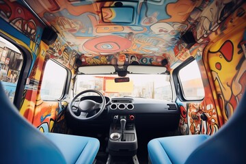 climate-controlled truck interior with art installation