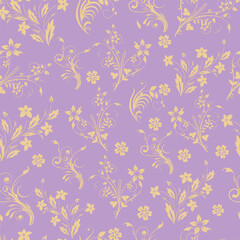 Fototapeta na wymiar Seamless vector flower Pattern on light purple background. Floral print. 