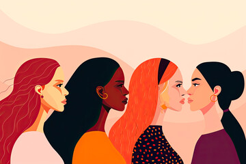International Womens Day banner. Women of different ethnicities stand side by side together