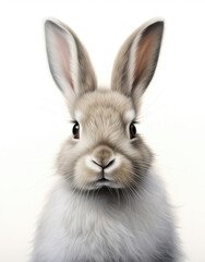 Close-up Rabbit Face on White Background