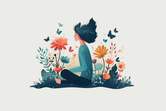 Mental wellbeing as spiritual, healthy and creative mind tiny person concept. Artistic world or thoughts with inner peace