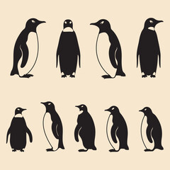 Penguin set black silhouette vector 1