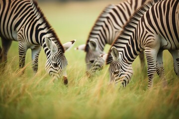 Fototapeta na wymiar zebras forming patterns while eating grass