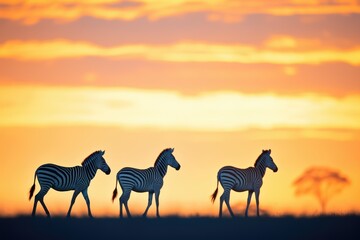 silhouette of zebras at sunset