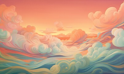 Fototapeta na wymiar A colorful cloud with wavy lines on it, in the style of surreal 3d landscapes, textural explorations. Generative Ai
