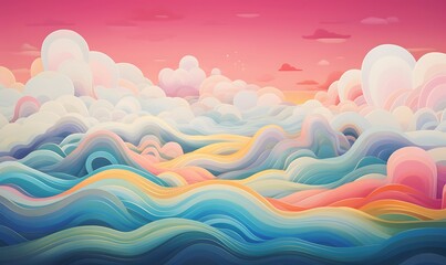 A colorful cloud with wavy lines on it, in the style of surreal 3d landscapes, textural explorations. Generative Ai - obrazy, fototapety, plakaty