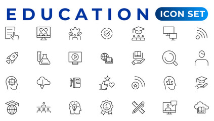 Fototapeta na wymiar Education Line Editable Icons set. Vector illustration in modern thin line style of school icons: school subjects, supplies, science, and online learning