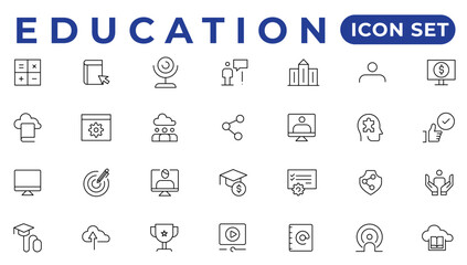 Education Line Editable Icons set. Vector illustration in modern thin line style of school icons: school subjects, supplies, science, and online learning