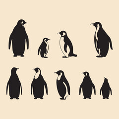 Penguin set black silhouette vector Clip art
