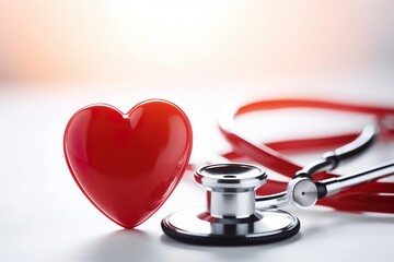 stethoscope with a red heart shape background banner