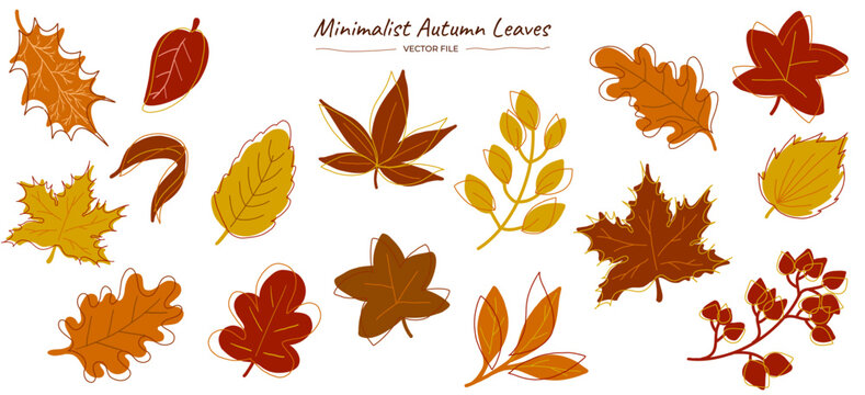 Feuilles d'automne dans un style minimaliste. Fichier vectoriel de feuilles d'automne. Feuilles et plante d'automne minimaliste dans un style minimal ann&eacute;e 60-70