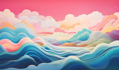 Fototapeta na wymiar A colorful cloud with wavy lines on it, in the style of surreal 3d landscapes, textural explorations. Generative Ai