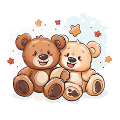 Cute cartoon teddy bears on white background icon vector
