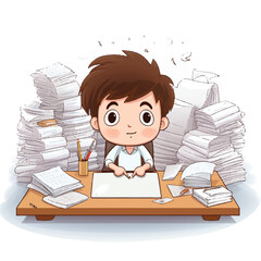 Cute small white cartoon people working on big station