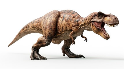 A fierce T-Rex dinosaur with its mouth wide open, ready to attack. Perfect for illustrations or educational materials about prehistoric creatures