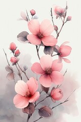 Watercolor art natural gentle pink flower and branches isolated on white background. Generative AI.