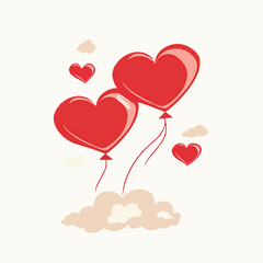 Cute valentines hearts flying on white background icon