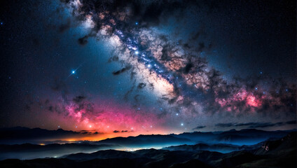 Fototapeta premium Night starry sky on the shore of a mountain lake