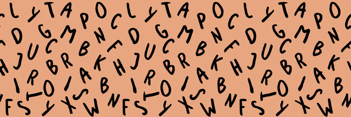 template with the image of keyboard symbols. set of letters. Surface template. pastel red orange background. Horizontal image. Banner for insertion into site.