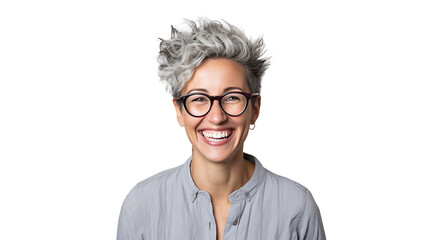 Russian Woman Smiling in Glasses on a transparent background - obrazy, fototapety, plakaty