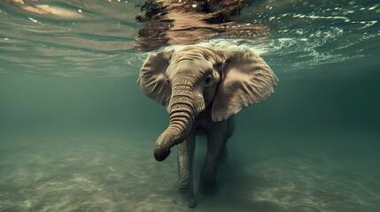 majestic elephant under water. The graceful movements of a giant mammal in a surreal aquatic environment.