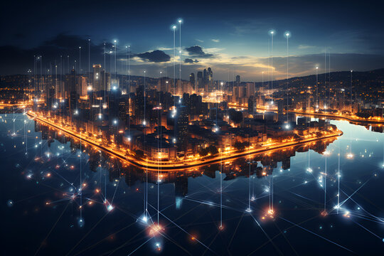 Big data connection technology. Smart city and virtual line