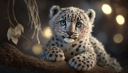 Lynx or snow leopard, decorative toy big wild cat.