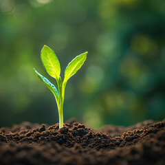 Young Sprout Emerging from Fresh Earth, Symbolizing Growth, New Beginnings, and Nature's Resilience - Generative AI